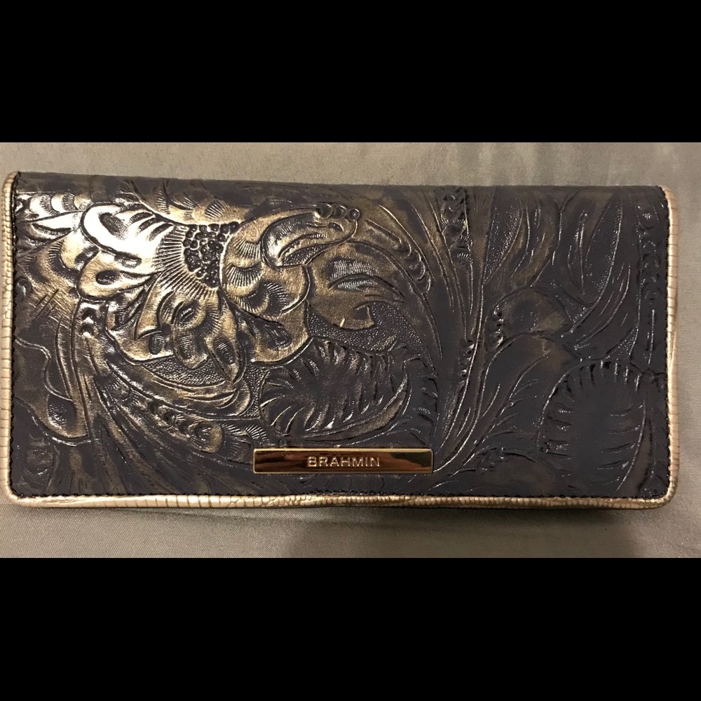 Brahmin bifold wallet blue & silver embossed
